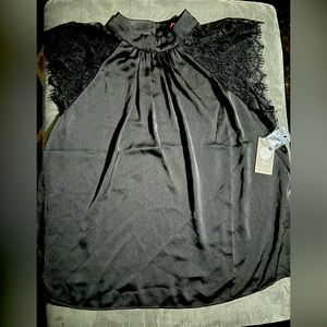 Vince Camuto Black Lace Cap Sleeve Silk Blouse Size 1X NWT!